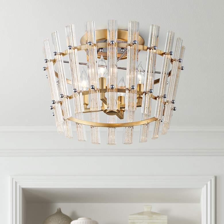 Image 1 Corbett Sauterne 19" Wide Gold Leaf 4-Light Ceiling Light