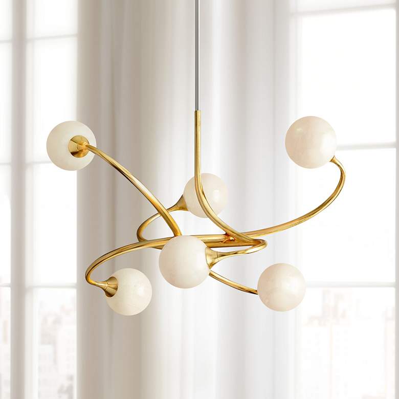 Image 1 Corbett Signature 29 inch Wide Gold Leaf 6-Light LED Chandelier