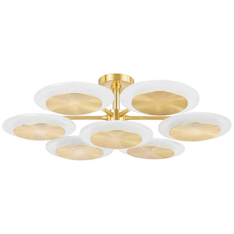Image 1 Corbett Topaz 37 3/4" Brass and White Glass Modern Disc Ceiling Light