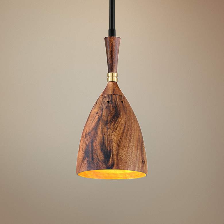 Image 1 Corbett Utopia 6" Wide Acacia Wood LED Mini Pendant