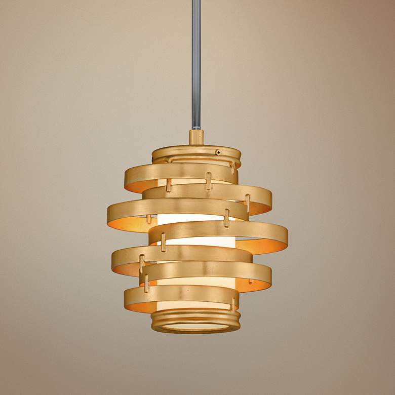Image 1 Corbett Vertigo 9 1/4" Wide Gold Leaf LED Mini Pendant