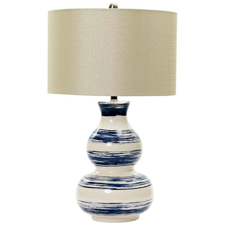Image 1 Corbett White with Navy Brushstrokes Ceramic Table Lamp