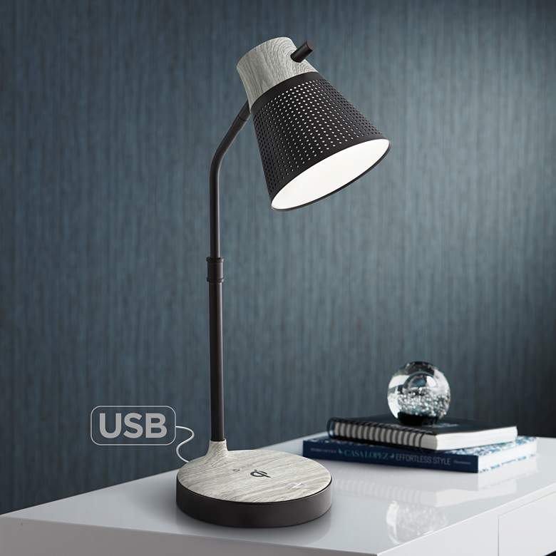 Image 1 Corbin Black Gray LED Desk Lamp with USB Port and Qi Charger