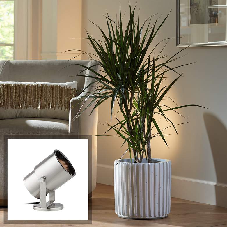 Image 1 Cord-n-Plug 8 inch High Brushed Nickel Uplight with Foot Switch