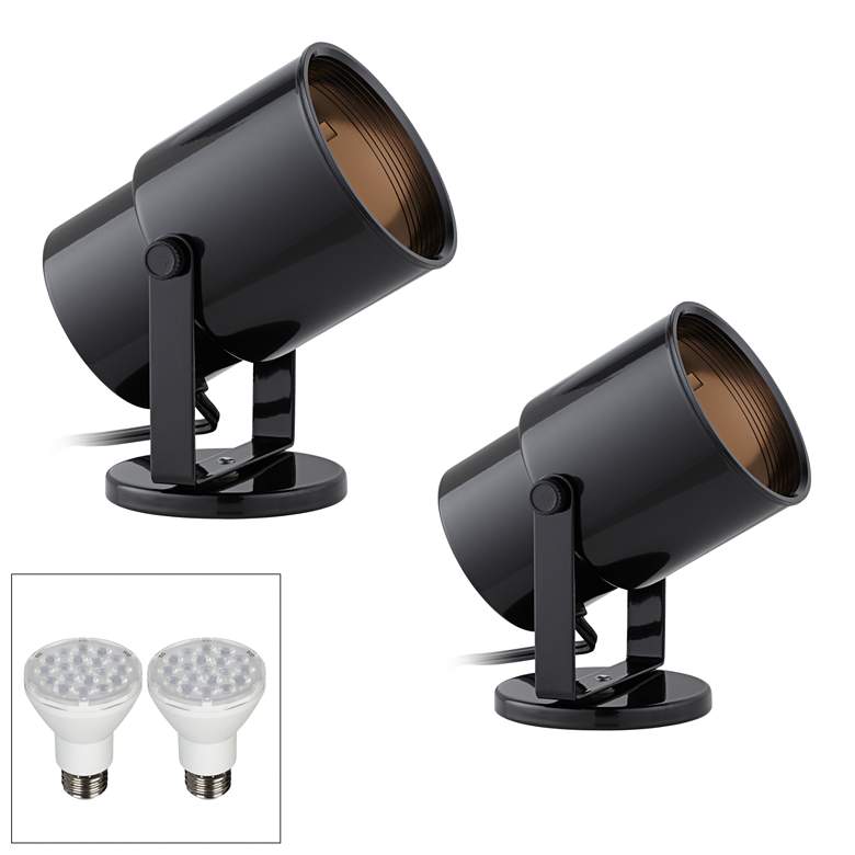 Image 1 Cord-n-Plug Black LED Accent Uplight w/ Foot Switch Set of 2