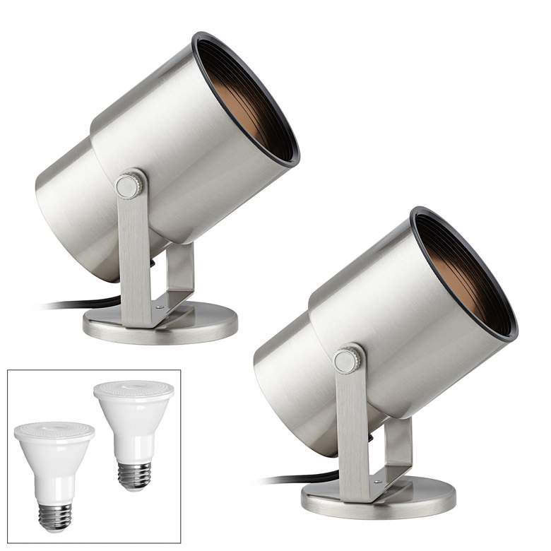 Image 1 Cord-n-Plug Brushed Steel 8" High 2700K LED Uplight Set of 2