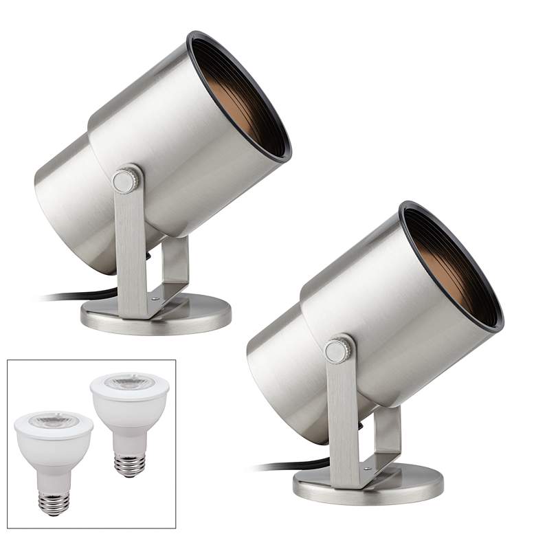 Image 1 Cord-n-Plug Brushed Steel 8" High 3000K LED Uplight Set of 2