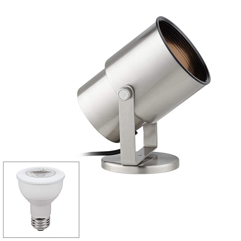 Image 1 Cord-n-Plug Brushed Steel 8"H LED Uplight with Foot Switch