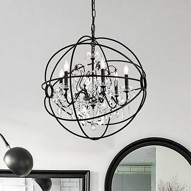 Cordelia 25 1/2" Wide Black Iron 6-Light Orb Chandelier