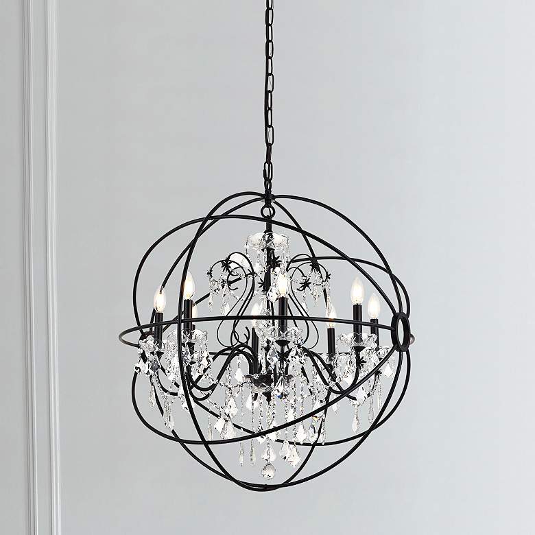 Image 2 Cordelia 32" Wide Black Iron Crystal 8-Light Pendant