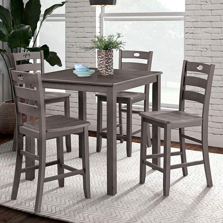 Image 1 Cordelia Gray Solid Wood 5-Piece Counter Height Table Set