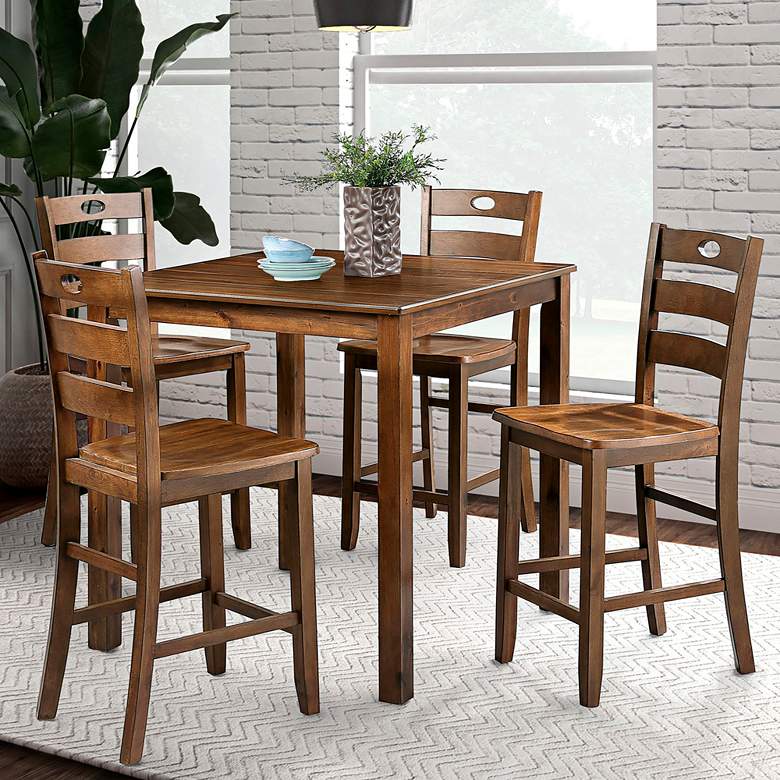 Image 1 Cordelia Walnut Solid Wood 5-Piece Counter Height Table Set