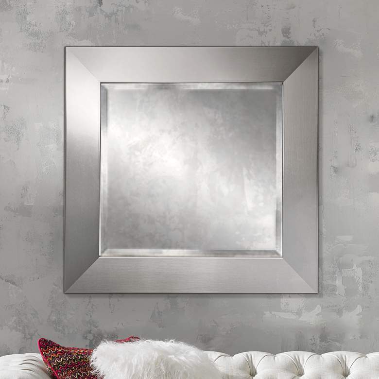 Image 1 Corden Stainless Silver 35 1/2" Square Beveled Wall Mirror