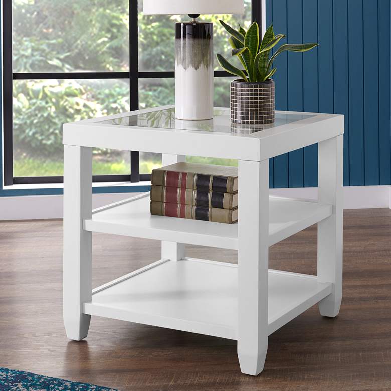 Image 1 Cordero 24 1/4 inch Wide White and Glass End Table