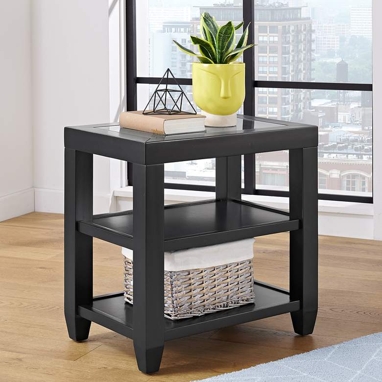 Image 1 Cordero 24" Wide Black and Glass Accent Table
