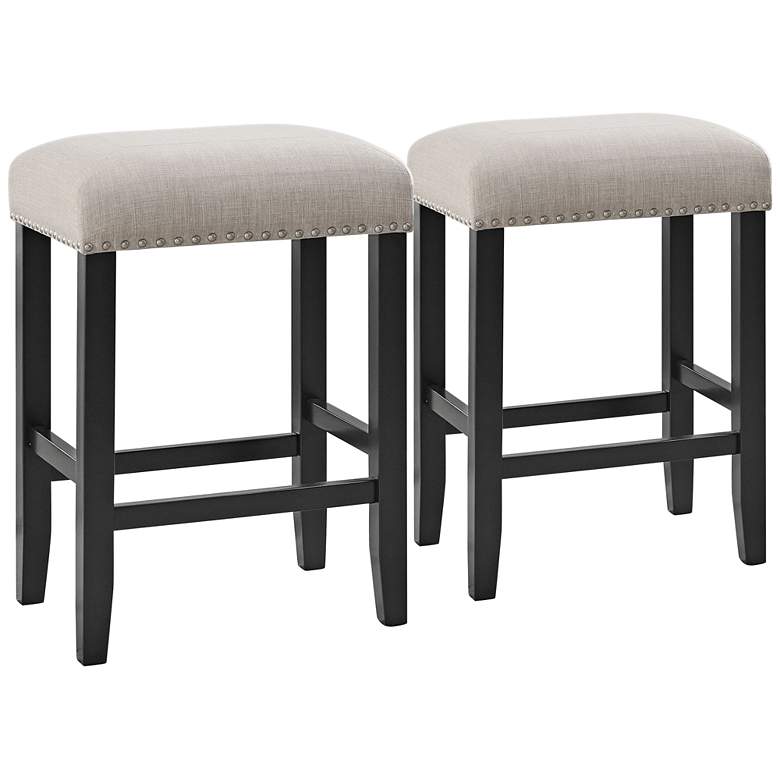 Image 2 Cordero 25 inch High Black and Oatmeal Fabric Counter Stool Set of 2