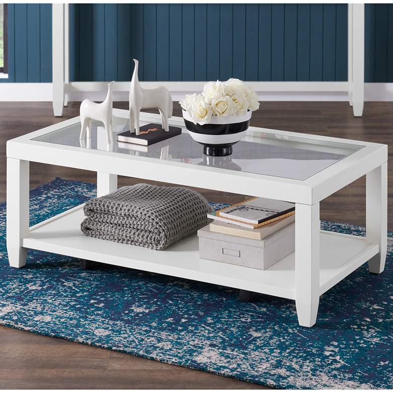 Image 1 Cordero 48" Wide White and Glass Rolling Cocktail Table