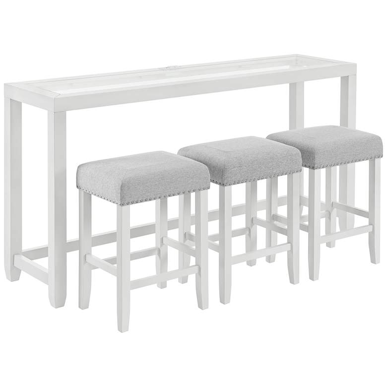 Image 2 Cordero 72 1/4 inch Wide White and Glass Bar Console Table with 3 Stools