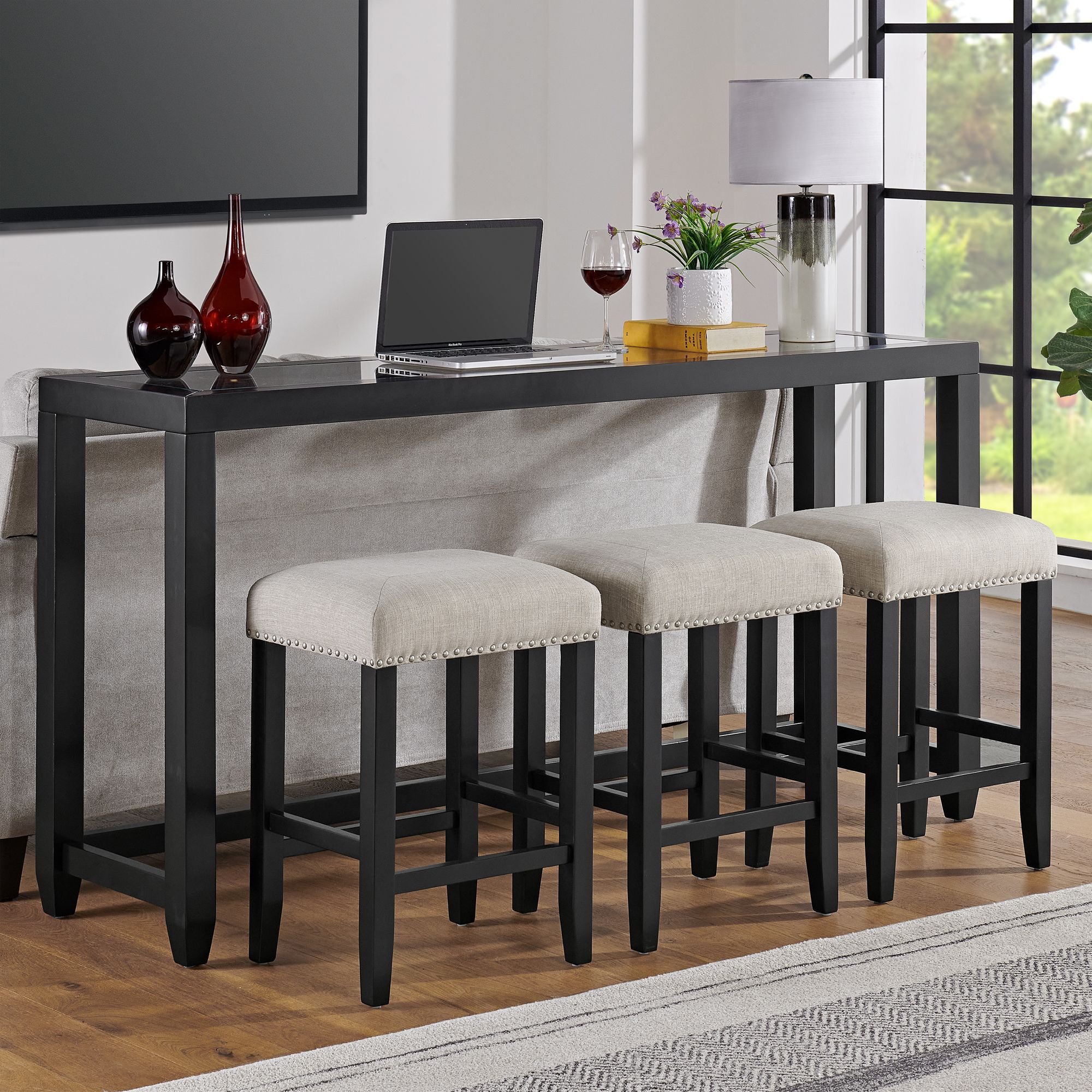 Modern console deals table with stools