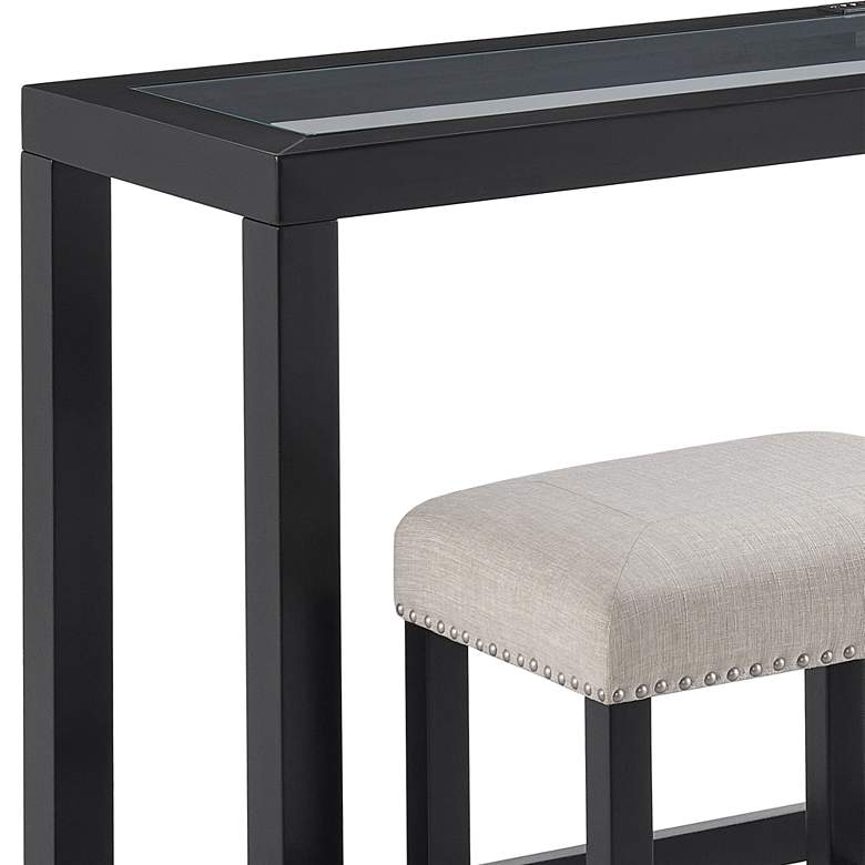 Image 3 Cordero 72 inch Wide Black and Glass Bar Console Table with 3 Stools more views