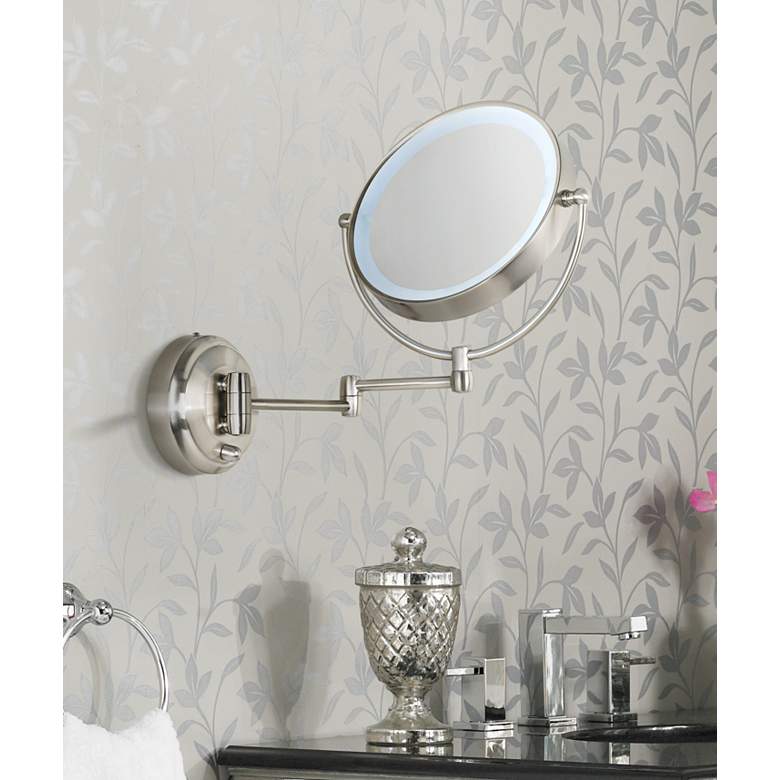 Image 2 Cordless Adjustable Satin Nickel Wall Mount LED Lighted Makeup Mirror