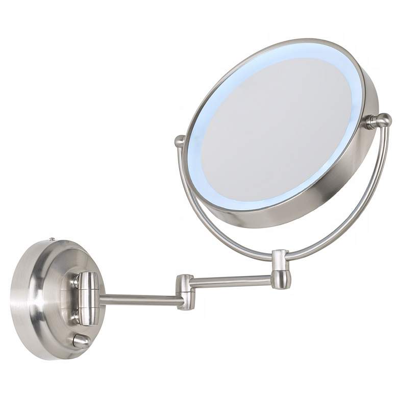 Image 6 Cordless Adjustable Satin Nickel Wall Mount LED Lighted Makeup Mirror more views