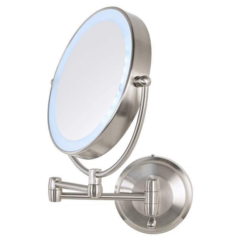 Cordless Adjustable Satin Nickel Wall Mount LED Lighted Makeup Mirror more views