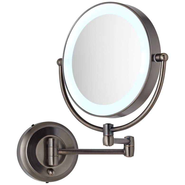 Image 1 Cordless LED Pivoting 9 inch Wide Pewter Wall Mount Mirror