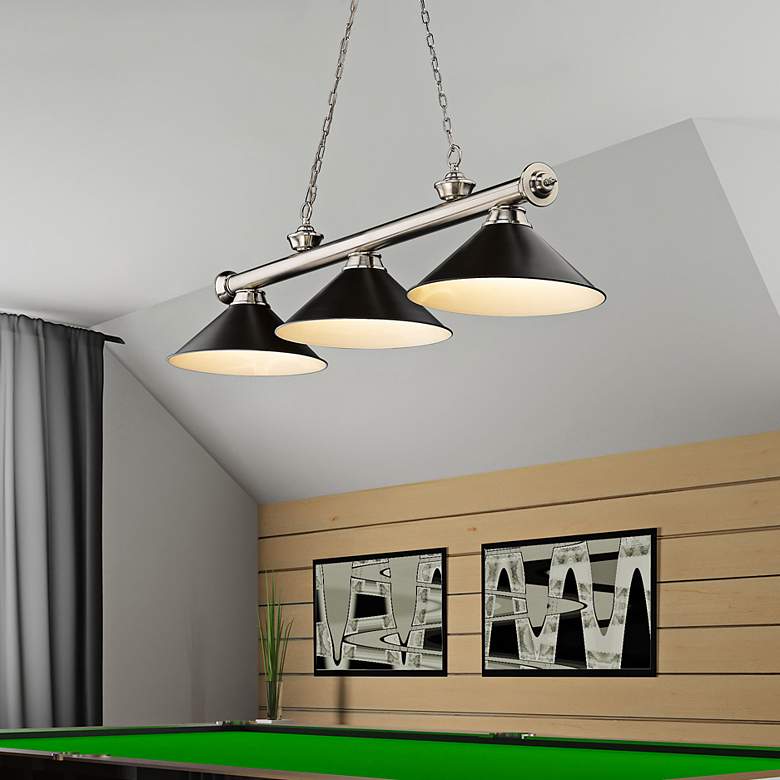 Image 2 Cordon 57 1/4" Wide Black and Black 3-Light Billiard Pendant