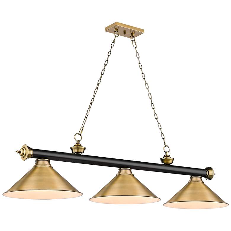Image 3 Cordon 57 1/4" Wide Black and Brass 3-Light Billiard Pendant