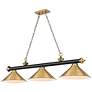 3_Cordon 57 1/4" Wide Black and Brass 3-Light Billiard Pendant