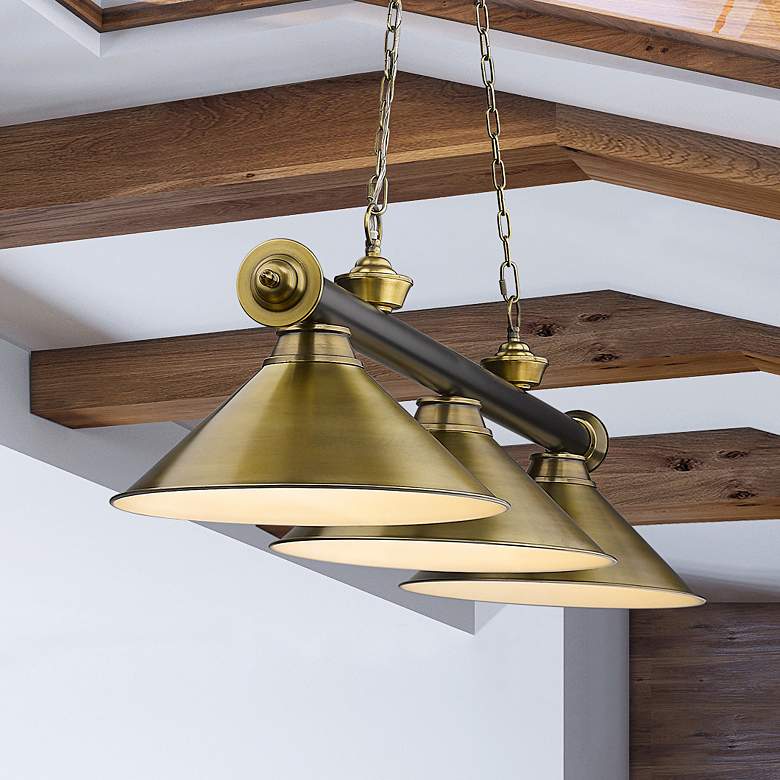 Image 2 Cordon 57 1/4" Wide Black and Brass 3-Light Billiard Pendant