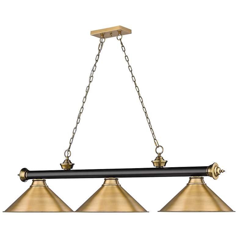 Image 6 Cordon 57 1/4" Wide Black and Brass 3-Light Billiard Pendant more views