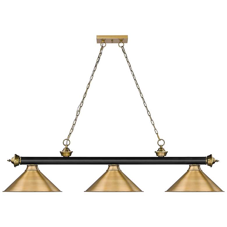 Image 7 Cordon 57 1/4" Wide Black and Brass 3-Light Billiard Pendant more views