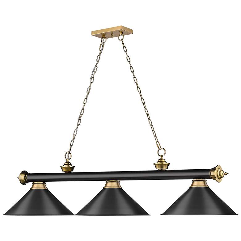 Image 5 Cordon 57 1/4" Wide Black Brass 3-Light Billiard Pendant more views