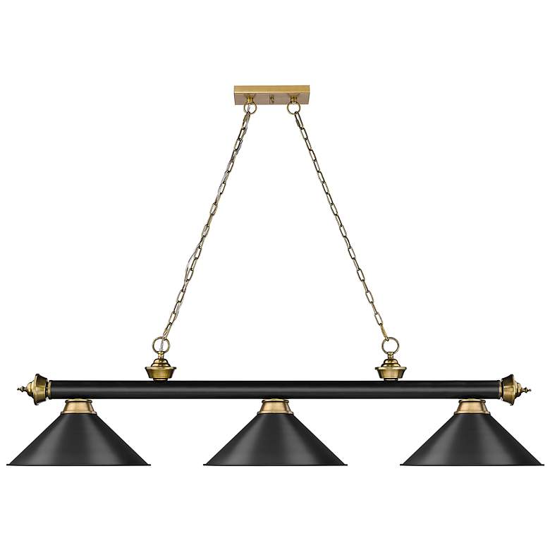 Image 6 Cordon 57 1/4" Wide Black Brass 3-Light Billiard Pendant more views