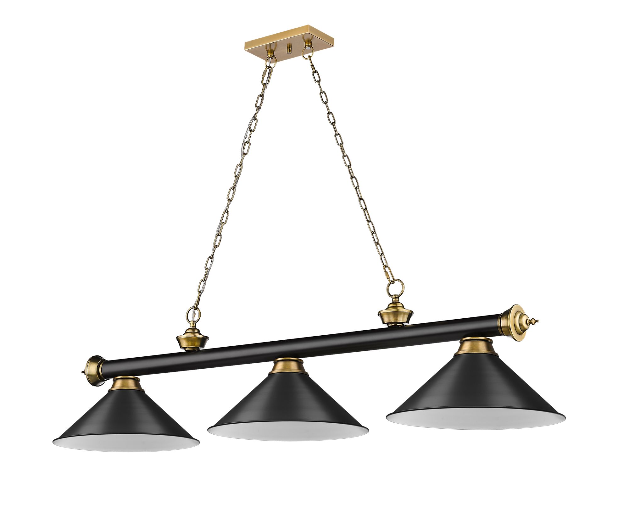 Cordon 57 1/4" Wide Black Brass 3-Light Billiard Pendant