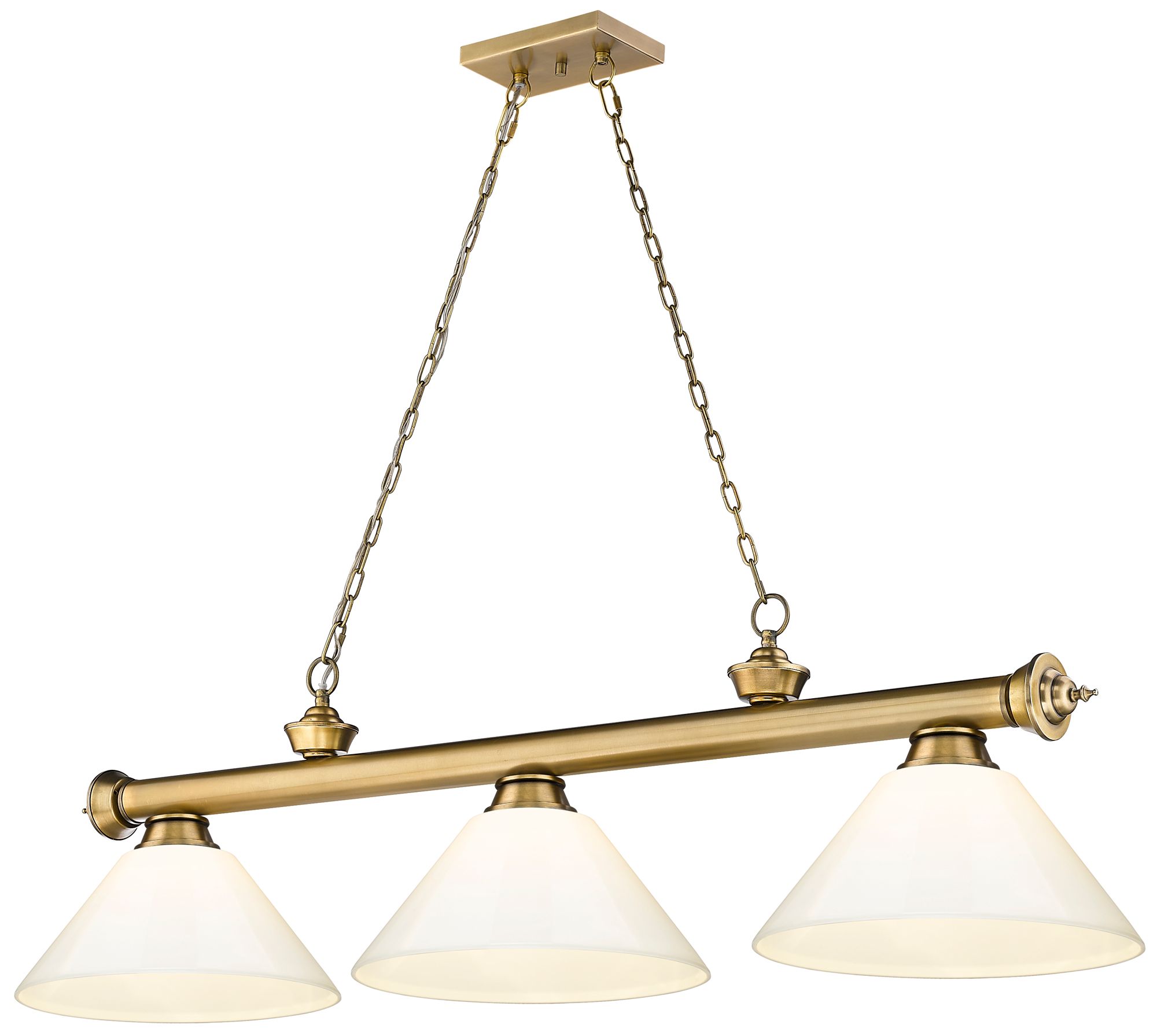 Cordon 57 1/4" Wide Brass Billiard Pendant w/ White Shades