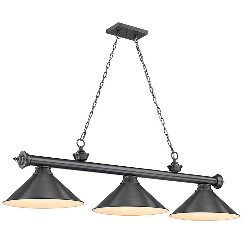 Image 2 Cordon 57 1/4" Wide Bronze Plate 3-Light Billiard Pendant