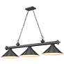 2_Cordon 57 1/4" Wide Bronze Plate 3-Light Billiard Pendant