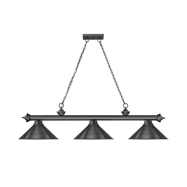 Image 5 Cordon 57 1/4" Wide Bronze Plate 3-Light Billiard Pendant more views