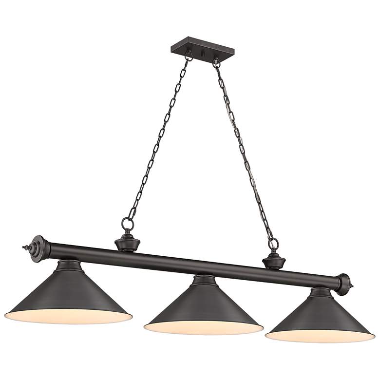 Image 2 Cordon 57 1/4" Wide Bronze Plate 3-Light Billiard Pendant