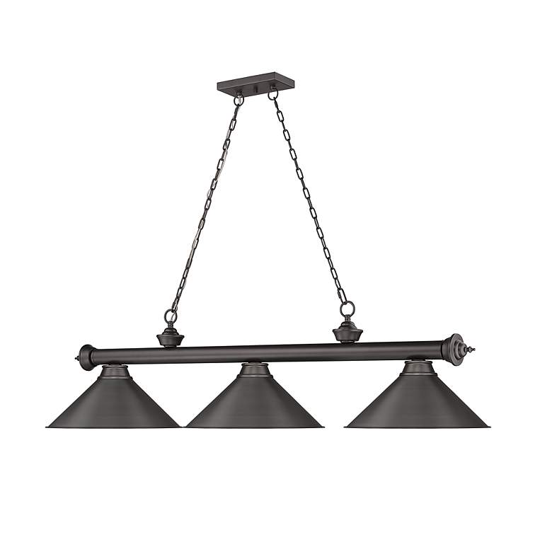 Image 6 Cordon 57 1/4" Wide Bronze Plate 3-Light Billiard Pendant more views