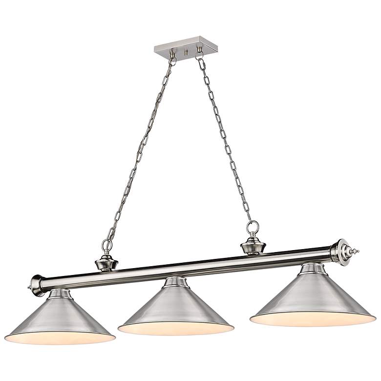 Image 3 Cordon 57 1/4" Wide Brushed Nickel 3-Light Billiard Pendant