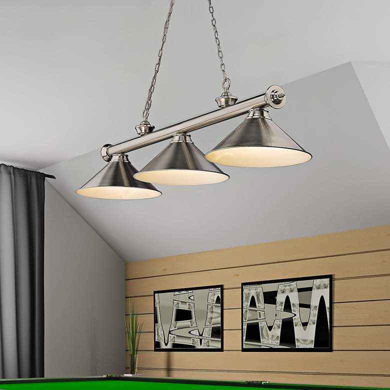 Image 2 Cordon 57 1/4" Wide Brushed Nickel 3-Light Billiard Pendant
