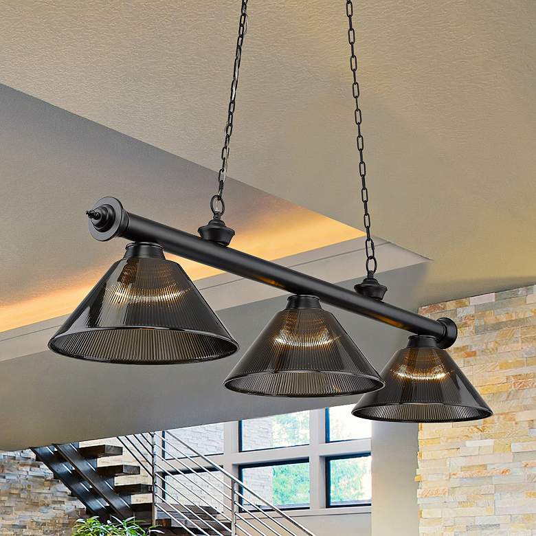 Image 2 Cordon 57 1/4" Wide Matte Black 3-Light Billiard Pendant