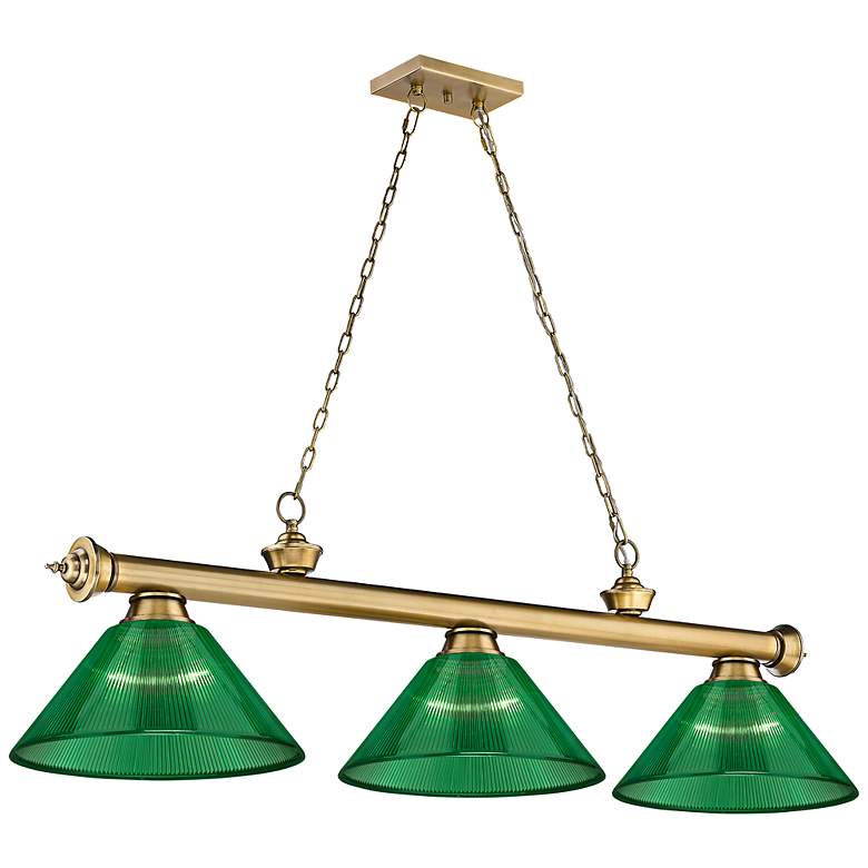 Image 3 Cordon 57 1/4" Wide Rubbed Brass 3-Light Billiard Pendant