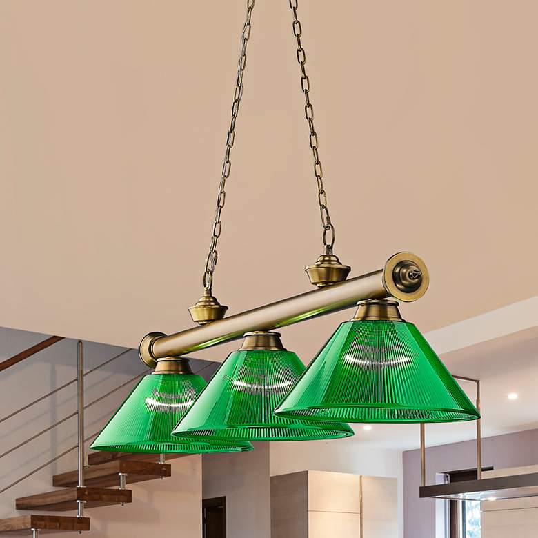Image 2 Cordon 57 1/4" Wide Rubbed Brass 3-Light Billiard Pendant