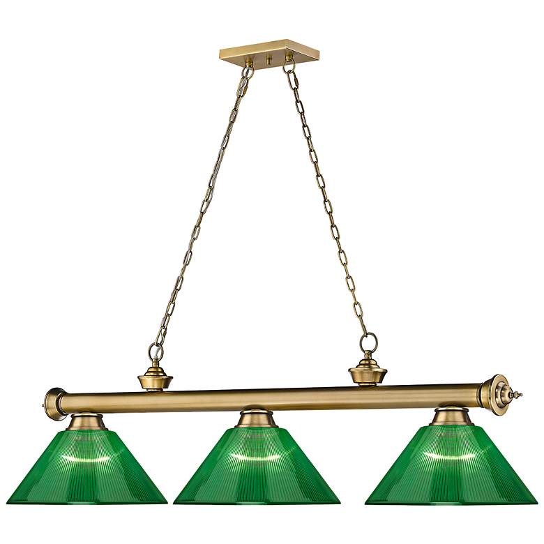 Image 6 Cordon 57 1/4" Wide Rubbed Brass 3-Light Billiard Pendant more views