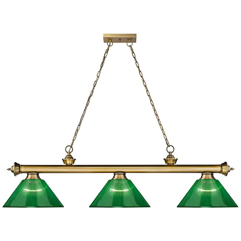 Image 7 Cordon 57 1/4" Wide Rubbed Brass 3-Light Billiard Pendant more views